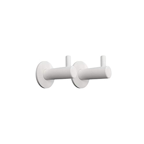 Kon-fort Home Colgador toalla blanco, con tornillo. Juego 2 accesorios baño de diseño, acero inoxidable blanco, para colgar toallas, albornoces, sombreros. Perchas de pared resistentes, blanco mate.