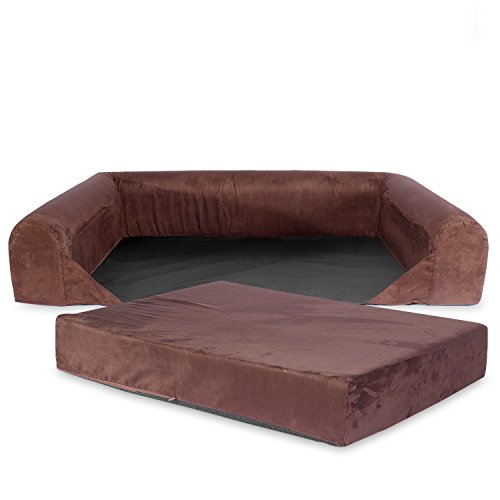 KOPEKS Sofa Cama para Perro Grande Estilo Lounge Tamaño para Perros Mascotas Grandes con Memoria Viscoelástica Ortopédica 106 x 86 x 20 cm - L - Marrón