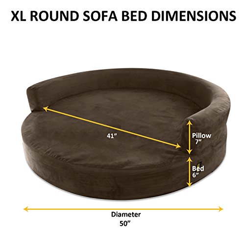 KOPEKS Sofa Redondo Cama Marrón para Perro Perros Mascotas Extra Grande XL con Memoria Viscoelástica Colchón Ortopédico 127 cm Diámetro - Round Lounge XL Brown