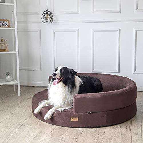 KOPEKS Sofa Redondo Cama Marrón para Perro Perros Mascotas Extra Grande XL con Memoria Viscoelástica Colchón Ortopédico 127 cm Diámetro - Round Lounge XL Brown