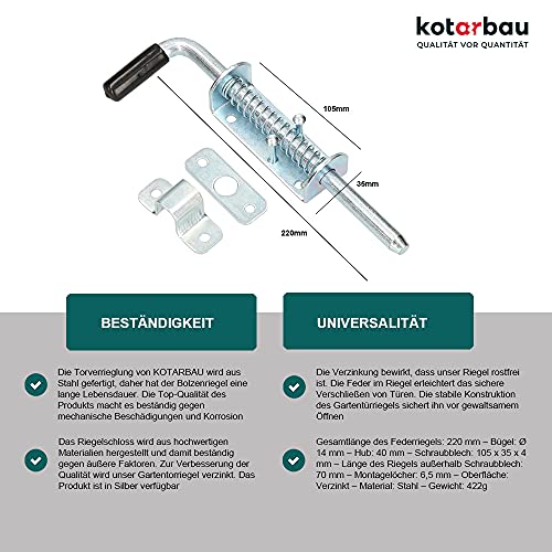 KOTARBAU® Pestillo de resorte 220 mm cerradura de puerta pestillo de puerta cierre de puerta