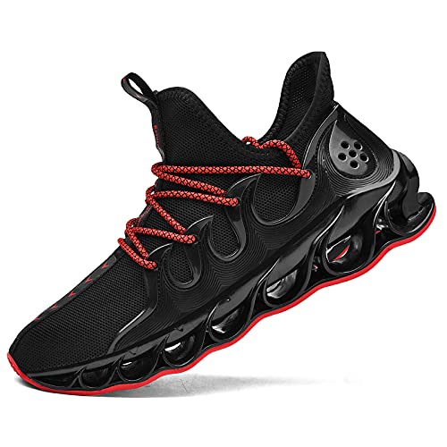 Kouani Zapatillas de tenis de Trail Running para hombre, zapatillas de moda, ligeras y cómodas, negro/rojo, 40 EU