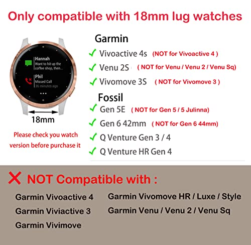 Krudary Correa elástica de nailon para Garmin Vivoactive 4S/Venu 2S/Vivomove 3S, 18 mm, ajustable, transpirable, suave, elástica, para Fossil Q Venture Gen 4 HR/Gen 3, Mujer Gen 5E 42 mm,