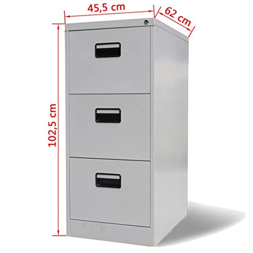 Ksodgun Armario archivador 3 cajones, Archivadores de Oficina, para Oficina Cajonera, Acero Gris 102,5 cm