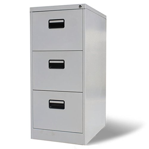 Ksodgun Armario archivador 3 cajones, Archivadores de Oficina, para Oficina Cajonera, Acero Gris 102,5 cm