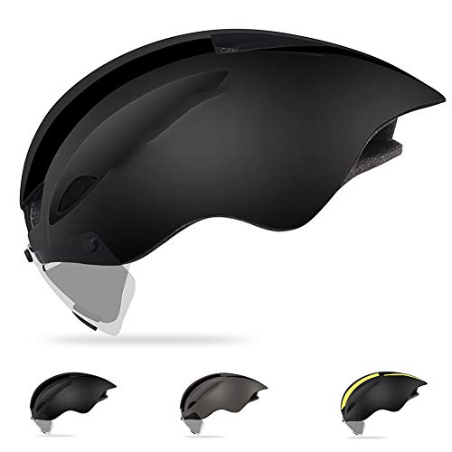 KuaiKeSport Casco Bicicleta Montaña,Adulto Profesional Contrarreloj Casco de Bicicleta de Carretera con Gafas Desmontables para Hombres Mujeres,CE Certified Casco de Bicicleta Unisex Road Race,Negro