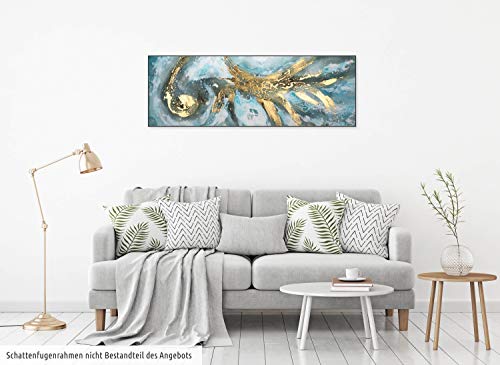 Kunstloft® Cuadro acrílico 'Enigma' 150x50cm | Original Pintura XXL Pintado a Mano en Lienzo | Turquesa, Blanco, mar, Abstracto, tormenta | Mural acrílico de Arte Moderno en una Pieza con Marco