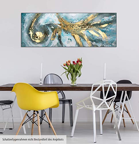 Kunstloft® Cuadro acrílico 'Enigma' 150x50cm | Original Pintura XXL Pintado a Mano en Lienzo | Turquesa, Blanco, mar, Abstracto, tormenta | Mural acrílico de Arte Moderno en una Pieza con Marco