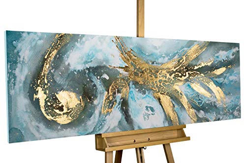 Kunstloft® Cuadro acrílico 'Enigma' 150x50cm | Original Pintura XXL Pintado a Mano en Lienzo | Turquesa, Blanco, mar, Abstracto, tormenta | Mural acrílico de Arte Moderno en una Pieza con Marco