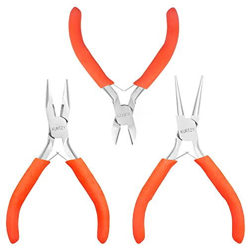 Kurtzy Alicates Joyeria (Pack de 3) Juego de Alicates Punta Redonda y de Aguja Herramientas Joyeria y Abalorios – Corta Cables de Precisión para Manualidades, Envolver y Reparaciones