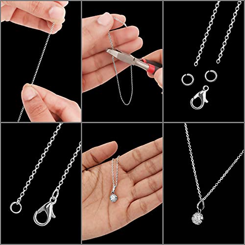 Kurtzy Cadena de Eslabones Plateada para Hacer Joyas - 10m x 1,5 mm Cadenas para Collares de Cobre, 30 Pinzas de Langosta de Aleación, 30 Anillas Abiertas de Hierro – Manualidades para Hombre y Mujer