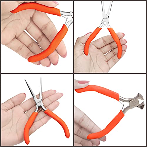 Kurtzy Mini Juego de Alicates para Joyas Mangos Suaves (Pack de 8) Juego Alicates Corta Cables, de Aguja, Redondo y Puntas Dobladas - Kit Alicates Manualidades, Eléctricos y Electrónicos