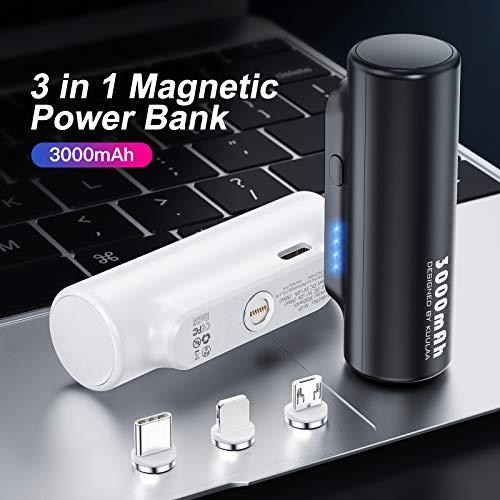 Kuulaa Portátil Batería externa 3 en 1, Power Bank ultracompacta 3000 mAh, Cargador portátil con 3 conectores compatible con iPhone 12 Pro Max, Samsung Galaxy S10, S9, S8, Huawei
