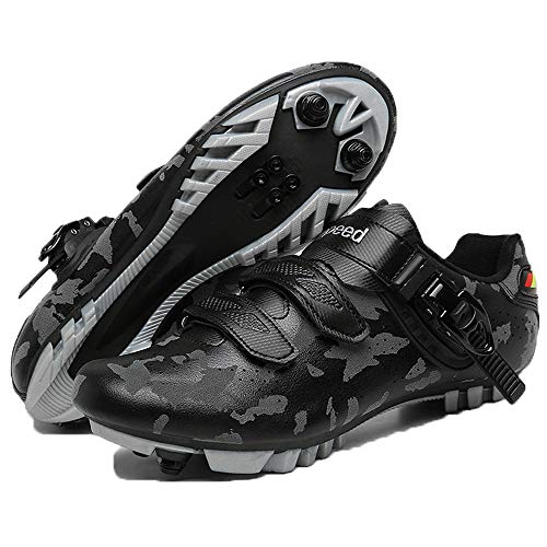 KUXUAN Calzado De Ciclismo para Hombre Y Mujer,Bicicleta Calzado De Ciclismo MTB Spin con Cordones Rápidos Compatibles con Tacos SPD Calzado De Interior,Black-46EU