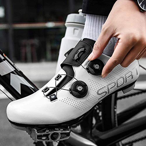 KUXUAN Zapatillas de Ciclismo Zapatillas de Ciclismo de Carretera para Hombre y Mujer - con Zapatillas de Bicicleta con Pedal SPD y Delta Lock,White-40