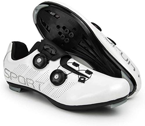 KUXUAN Zapatillas de Ciclismo Zapatillas de Ciclismo de Carretera para Hombre y Mujer - con Zapatillas de Bicicleta con Pedal SPD y Delta Lock,White-40