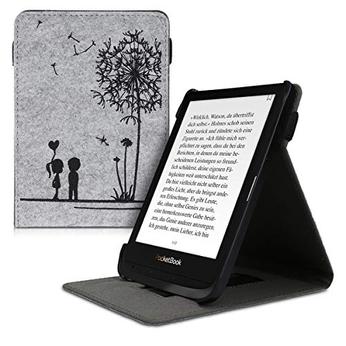 kwmobile Carcasa Compatible con Pocketbook Touch Lux 4/Lux 5/Touch HD 3/Color (2020) - Funda para e-Book de Cuero sintético - niños y Diente león Negro/Gris Claro