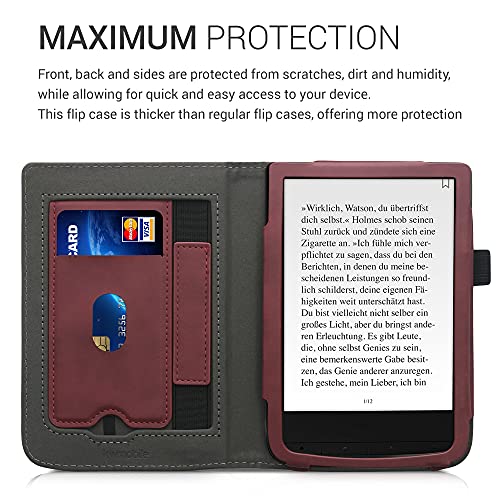 kwmobile Funda Compatible con Pocketbook Touch Lux 4/Lux 5/Touch HD 3/Color (2020) - Agarre elástico y Soporte de Apoyo - Dibujo de corazón Rojo Oscuro