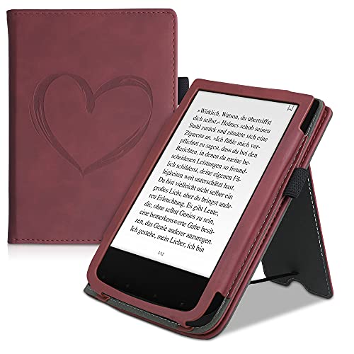 kwmobile Funda Compatible con Pocketbook Touch Lux 4/Lux 5/Touch HD 3/Color (2020) - Agarre elástico y Soporte de Apoyo - Dibujo de corazón Rojo Oscuro