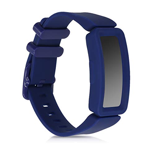 kwmobile Pulsera Compatible con Fitbit Ace 2-2X Correa de TPU para Reloj Inteligente - Negro/Azul Oscuro