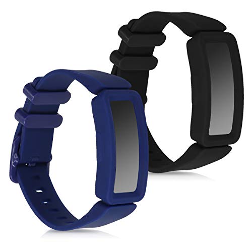 kwmobile Pulsera Compatible con Fitbit Ace 2-2X Correa de TPU para Reloj Inteligente - Negro/Azul Oscuro