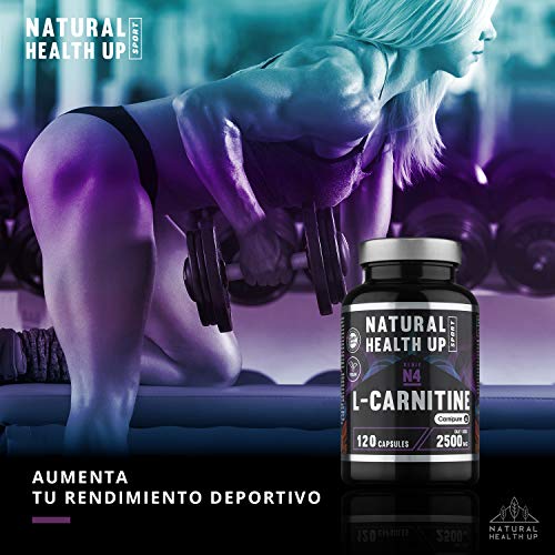 L-Carnitina (Carnipure) Natural Health Up para el entrenamiento – Quemagrasas para la rutina deportiva – 120 cápsulas vegetales (2500 MG Dosis diaria)