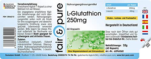 L-Glutatión 250 mg - Reducido - Biodisponible - Vegano - Alta pureza - 60 Cápsulas