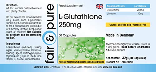 L-Glutatión 250 mg - Reducido - Biodisponible - Vegano - Alta pureza - 60 Cápsulas