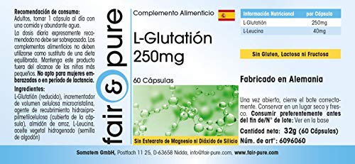 L-Glutatión 250 mg - Reducido - Biodisponible - Vegano - Alta pureza - 60 Cápsulas