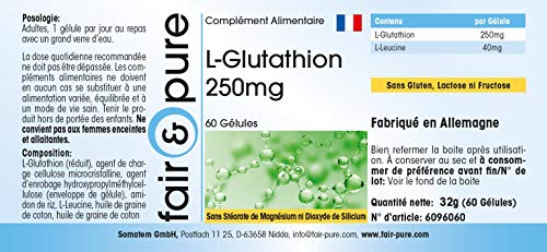 L-Glutatión 250 mg - Reducido - Biodisponible - Vegano - Alta pureza - 60 Cápsulas