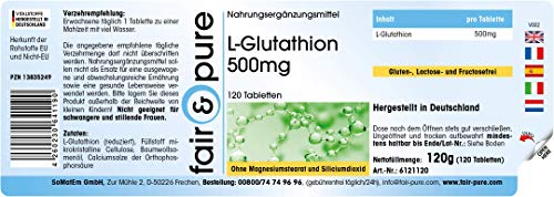 L-Glutatión 500mg - reducido - Biodisponible - Vegano - Alta pureza - 120 Comprimidos