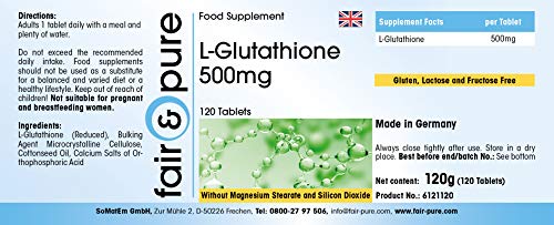 L-Glutatión 500mg - reducido - Biodisponible - Vegano - Alta pureza - 120 Comprimidos