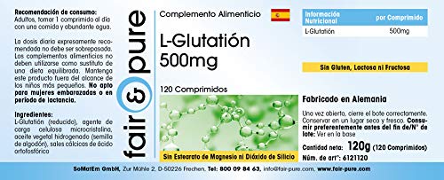 L-Glutatión 500mg - reducido - Biodisponible - Vegano - Alta pureza - 120 Comprimidos