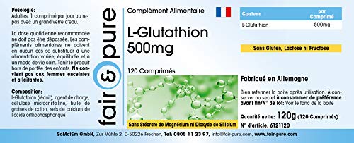 L-Glutatión 500mg - reducido - Biodisponible - Vegano - Alta pureza - 120 Comprimidos