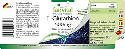 L-Glutatión 500mg - Reducido - VEGANO - 90 Comprimidos - Suministro para 3 meses - Calidad Alemana