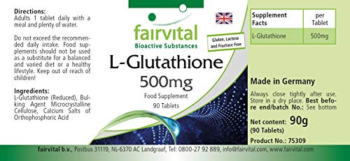 L-Glutatión 500mg - Reducido - VEGANO - 90 Comprimidos - Suministro para 3 meses - Calidad Alemana