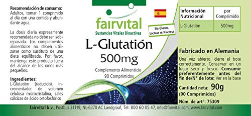 L-Glutatión 500mg - Reducido - VEGANO - 90 Comprimidos - Suministro para 3 meses - Calidad Alemana