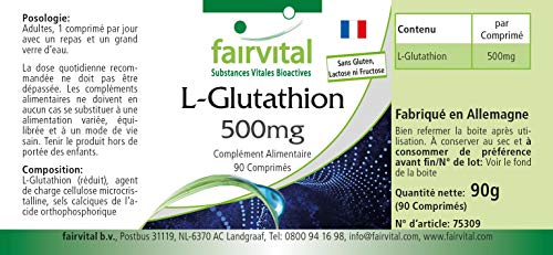 L-Glutatión 500mg - Reducido - VEGANO - 90 Comprimidos - Suministro para 3 meses - Calidad Alemana