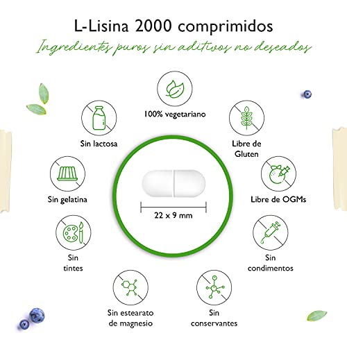 L-Lisina 2000 - 365 comprimidos - 1000 mg por UN comprimido - De fermentación vegetal - Sin aditivos no deseados - Altamente dosificado – Vegano
