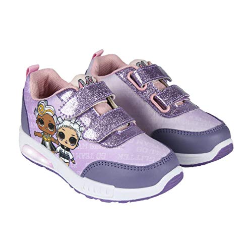 L O L Surprise! | Zapatos De Niña | Zapatillas De Diseño Ligero | Escuela | Casual | Zapatos De Moda Luces 3D Lilas | Velcro | EU 32 |