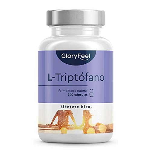 L-Triptófano 500mg - 240 Cápsulas veganas (Suministro para 8 meses) - Estrés + Insomnio - Fermentación natural - Probado en laboratorio - Triptofano sin aditivos - Alta dosis