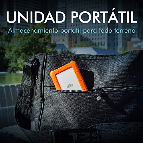 LaCie Rugged, USB-C, 1 TB, Disco duro externo, HDD portátil, USB 3.0, unidad resistente a caídas, golpes, polvo y lluvia, para Mac y PC, 2 años servicios Rescue (STFR1000800)
