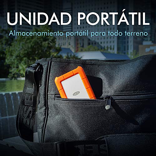 LaCie Rugged, USB-C, 1 TB, Disco duro externo, HDD portátil, USB 3.0, unidad resistente a caídas, golpes, polvo y lluvia, para Mac y PC, 2 años servicios Rescue (STFR1000800)