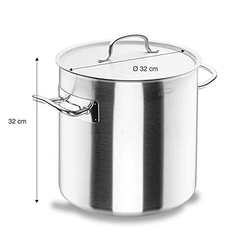 LACOR - 50132 - Olla Alta Acero Inoxidable, Incluye Tapa, Apta para todo tipo de Cocinas, Acabado Mate, Capacidad: 25.7 L, Altura: 32 cm, Diámetro: 32 cm, Plata
