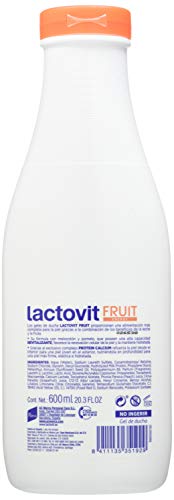 Lactovit - Gel de Ducha Hidratante Fruit Energy Vitalidad y Frescor con Melocotón y Pomelo, para Piel Seca - 600 ml