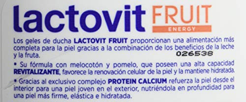 Lactovit - Gel de Ducha Hidratante Fruit Energy Vitalidad y Frescor con Melocotón y Pomelo, para Piel Seca - 600 ml