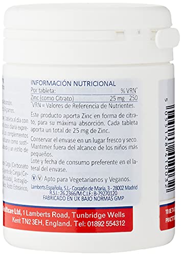 Lamberts Healthcare Zinc 25mg (as Citrate) (Zinkcitrat) 120 Tabletten (vegan)