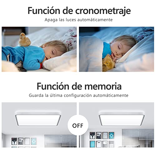 Lámpara de Techo Regulable, bedee LED Plafón Cuadrado 36W 4800LM 6500K, Luz de Techo Ultrafina Blanco Cálido, Brillo Ajustable, para Dormitorio Salon Cocina Pasillo - con Mando a Distancia - Blanco