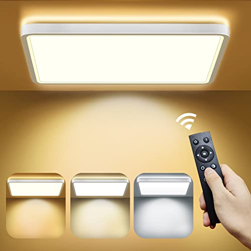 Lámpara de Techo Regulable, bedee LED Plafón Cuadrado 36W 4800LM 6500K, Luz de Techo Ultrafina Blanco Cálido, Brillo Ajustable, para Dormitorio Salon Cocina Pasillo - con Mando a Distancia - Blanco