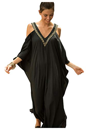 Landove Vestido Hombros Descubiertos Mujer Camisolas y Pareos Indios Bohemio Chic Tunica Piscina Caftan Africano Kaftan Etnico Kimono Flores Ropa Hawaiana Traje de Baño Playa Bikini Cover Up